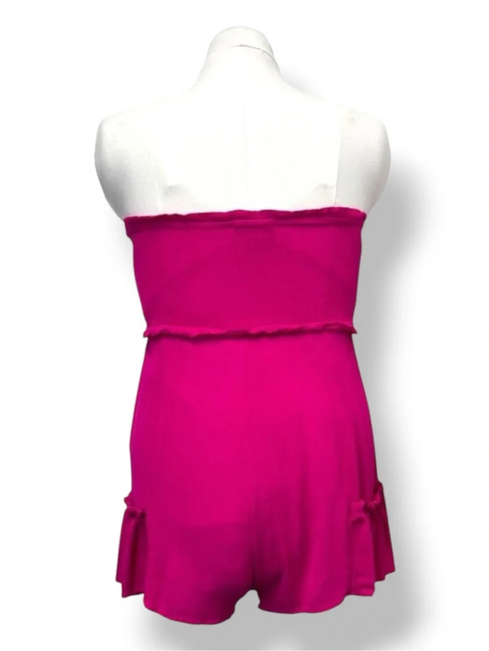Venus Womens Hot Pink Sleeveless Smocked Halter Fun & Flirty Summer Short Romper